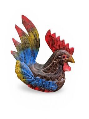 Rooster Carved Wooden Sculpture Cottage Country Core Handmade